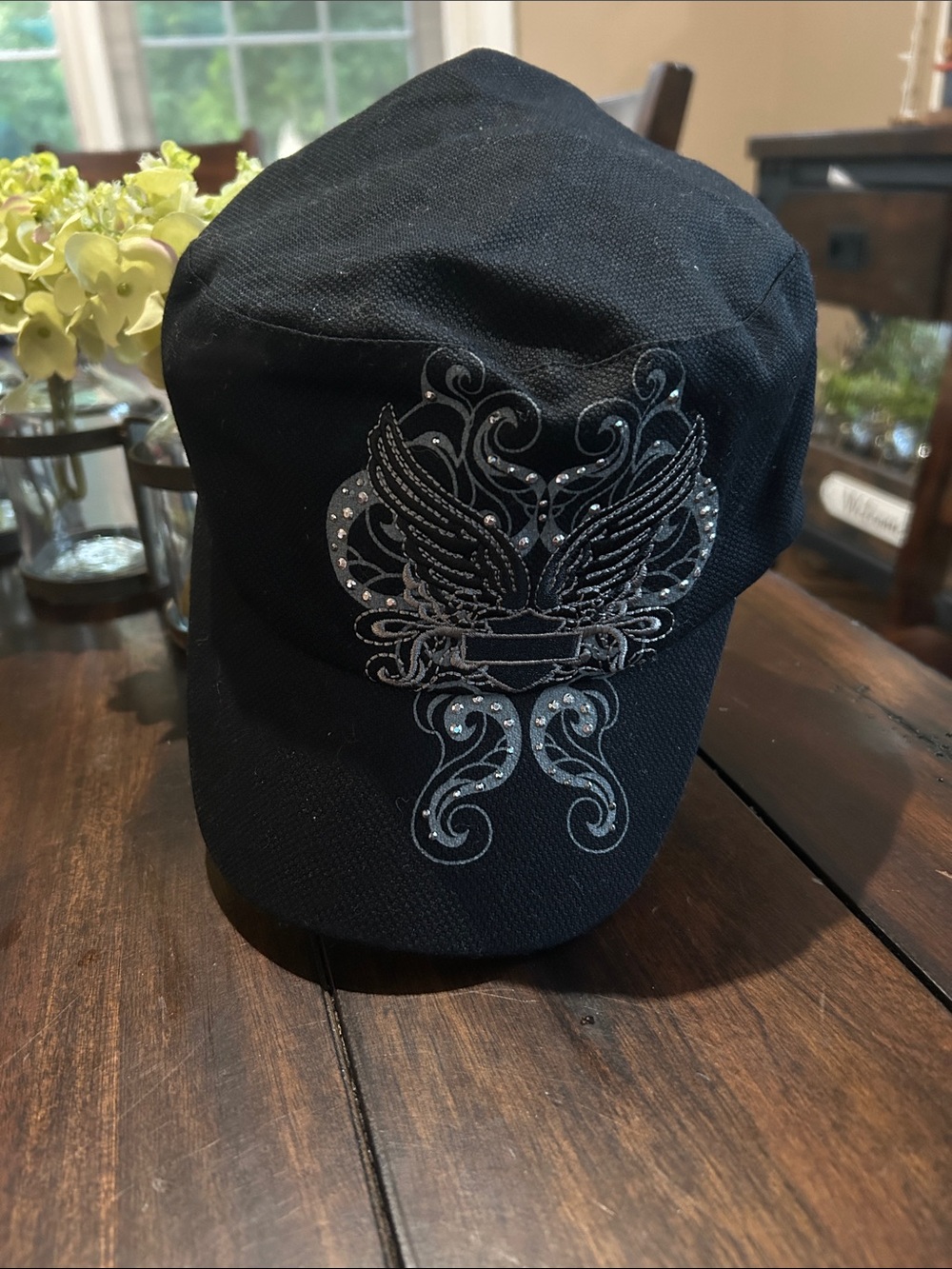 Harley-Davidson Black Embellished Wing Cap